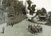 The Regiment marching to Troy Station, Monmouth, 1914. This is probably No1 Company, who were leaving to work on the defences of Cork harbour.